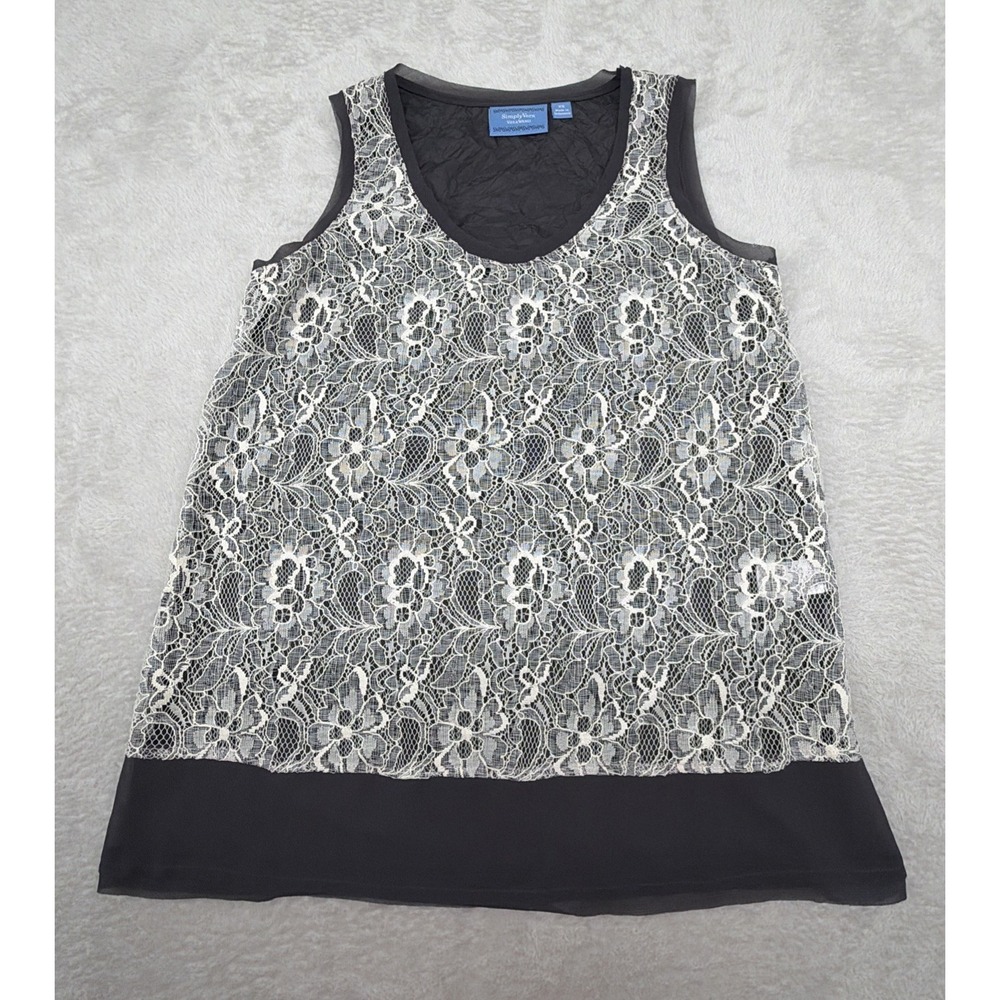 Simply Vera Vera Wang Women's XS Gary Sleeveless Tank top Floral Lace Hem Border
